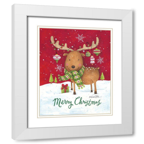 Merry Christmas Reindeer White Modern Wood Framed Art Print with Double Matting by Kater, Diane
