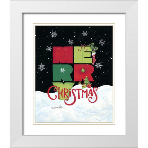 Merry Christmas White Modern Wood Framed Art Print with Double Matting by Kater, Diane