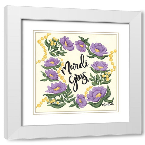 Floral Mardi Gras White Modern Wood Framed Art Print with Double Matting by Baker, Sara