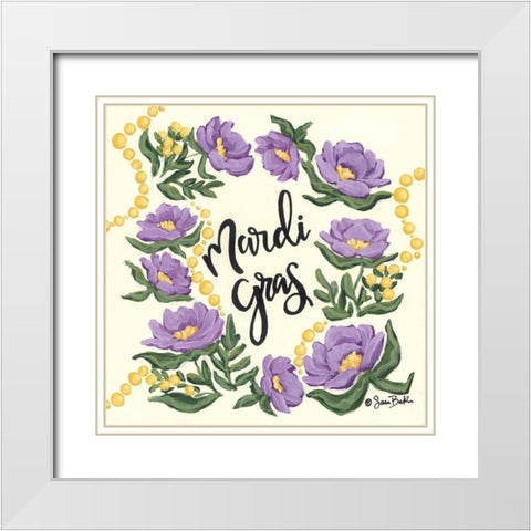 Floral Mardi Gras White Modern Wood Framed Art Print with Double Matting by Baker, Sara