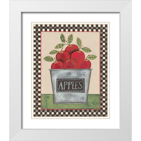 Bucket of Apples White Modern Wood Framed Art Print with Double Matting by Deming, Bernadette
