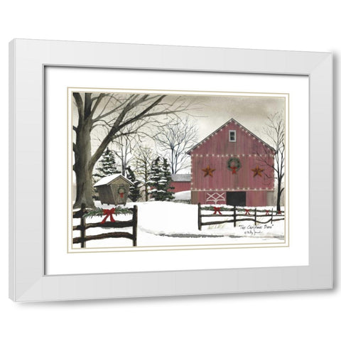 Christmas Barn White Modern Wood Framed Art Print with Double Matting by Jacobs, Billy