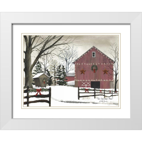 Christmas Barn White Modern Wood Framed Art Print with Double Matting by Jacobs, Billy