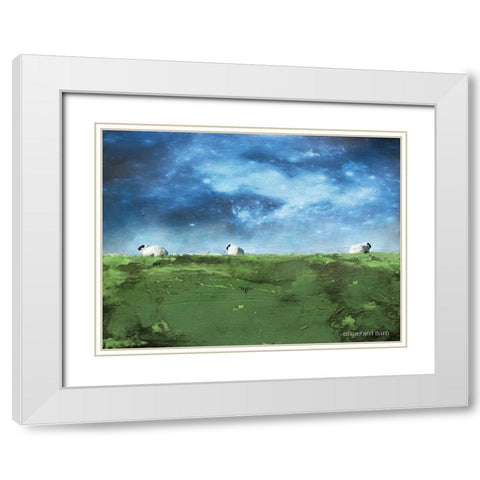 Distant Hillside Sheep by Night White Modern Wood Framed Art Print with Double Matting by Bluebird Barn