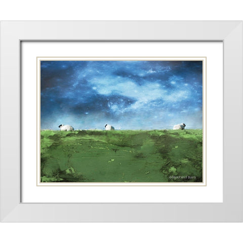 Distant Hillside Sheep by Night White Modern Wood Framed Art Print with Double Matting by Bluebird Barn