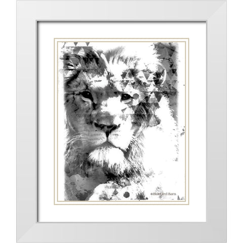 Modern Black And White Lion White Modern Wood Framed Art Print with Double Matting by Bluebird Barn