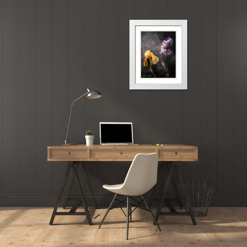 Contemporize Floral Iris White Modern Wood Framed Art Print with Double Matting by Bluebird Barn