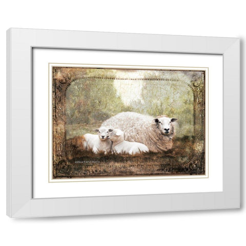 Vintage Ewe and Sleeping Lambs White Modern Wood Framed Art Print with Double Matting by Bluebird Barn