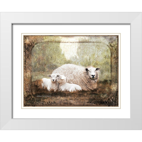 Vintage Ewe and Sleeping Lambs White Modern Wood Framed Art Print with Double Matting by Bluebird Barn
