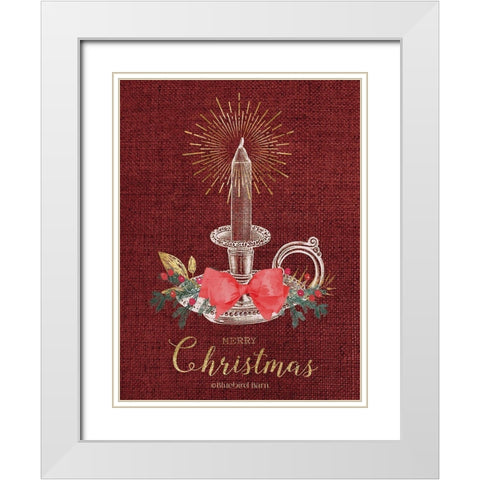 Burlap Vintage Christmas Tall Candlestick White Modern Wood Framed Art Print with Double Matting by Bluebird Barn