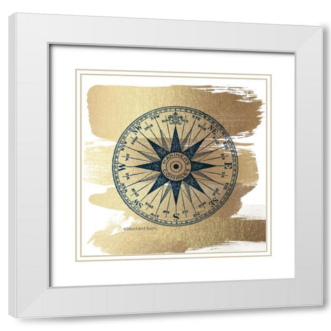 Brushed Gold Compass Rose White Modern Wood Framed Art Print with Double Matting by Bluebird Barn