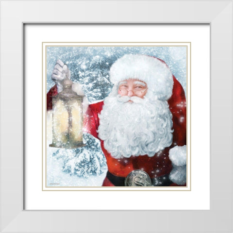 Santa Lantern White Modern Wood Framed Art Print with Double Matting by Bluebird Barn