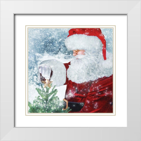 Santa Tree Star White Modern Wood Framed Art Print with Double Matting by Bluebird Barn