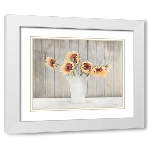 Country Sunflower Vase White Modern Wood Framed Art Print with Double Matting by Bluebird Barn