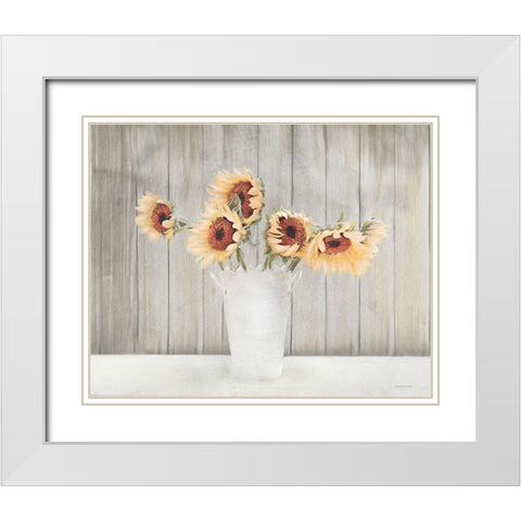 Country Sunflower Vase White Modern Wood Framed Art Print with Double Matting by Bluebird Barn