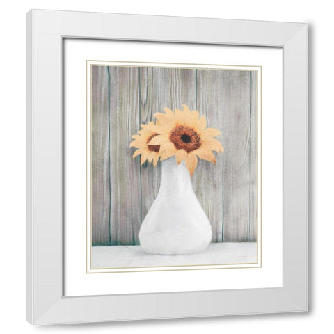 Farmhouse Sunflowers White Modern Wood Framed Art Print with Double Matting by Bluebird Barn