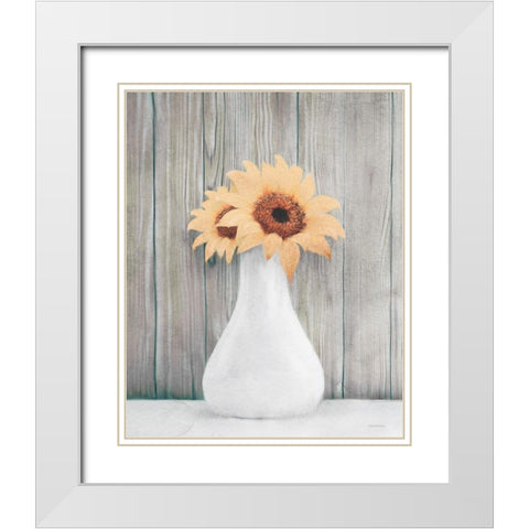 Farmhouse Sunflowers White Modern Wood Framed Art Print with Double Matting by Bluebird Barn