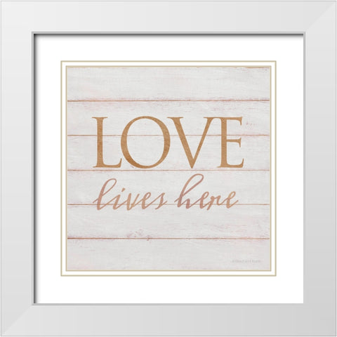 Love Lives Here White Modern Wood Framed Art Print with Double Matting by Bluebird Barn
