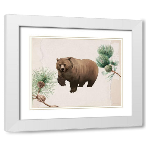 Bear in the Pines White Modern Wood Framed Art Print with Double Matting by Lady Louise Designs