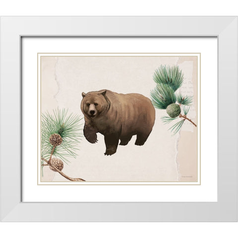 Bear in the Pines White Modern Wood Framed Art Print with Double Matting by Lady Louise Designs
