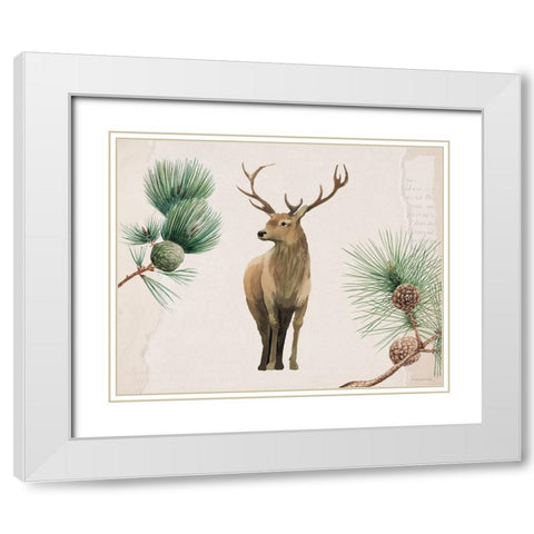 Deer in the Pines White Modern Wood Framed Art Print with Double Matting by Lady Louise Designs
