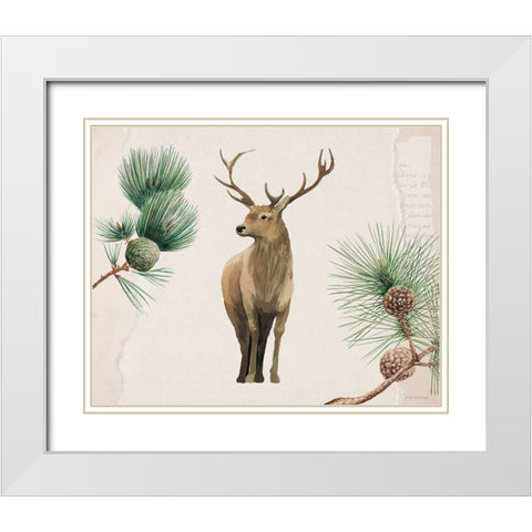 Deer in the Pines White Modern Wood Framed Art Print with Double Matting by Lady Louise Designs