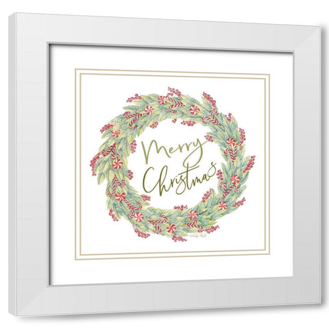 Candy Cane Wreath White Modern Wood Framed Art Print with Double Matting by Jacobs, Cindy