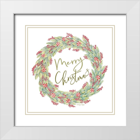 Candy Cane Wreath White Modern Wood Framed Art Print with Double Matting by Jacobs, Cindy