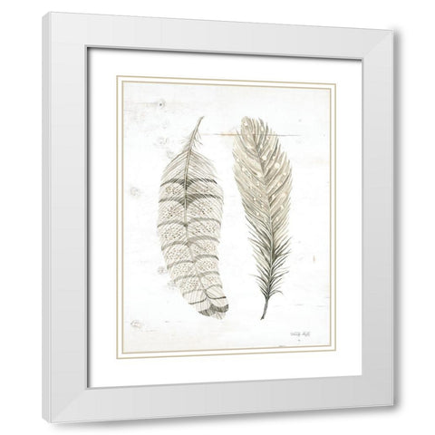 Feather I White Modern Wood Framed Art Print with Double Matting by Jacobs, Cindy