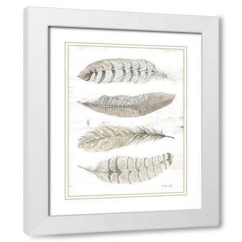 Feather Quad White Modern Wood Framed Art Print with Double Matting by Jacobs, Cindy