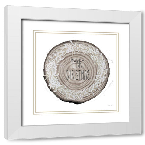 Woodland Merry Christmas Wreath White Modern Wood Framed Art Print with Double Matting by Jacobs, Cindy