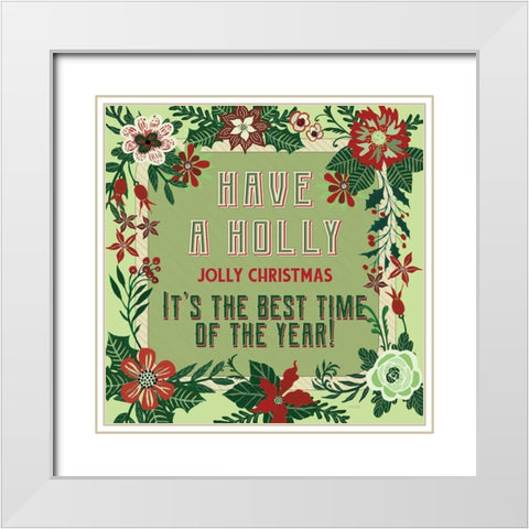 Nostalgic Holly Jolly Christmas White Modern Wood Framed Art Print with Double Matting by Jacobs, Cindy
