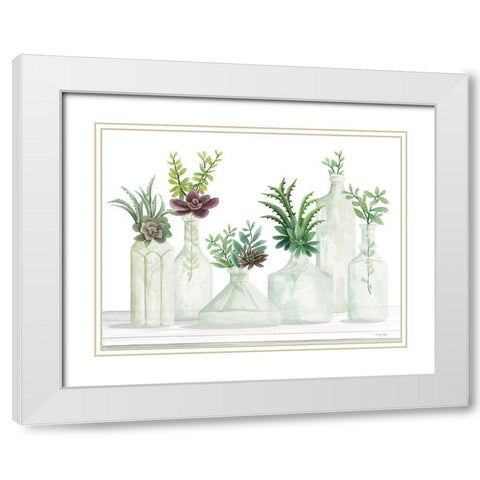Succulent Bottles White Modern Wood Framed Art Print with Double Matting by Jacobs, Cindy