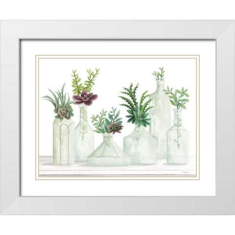 Succulent Bottles White Modern Wood Framed Art Print with Double Matting by Jacobs, Cindy