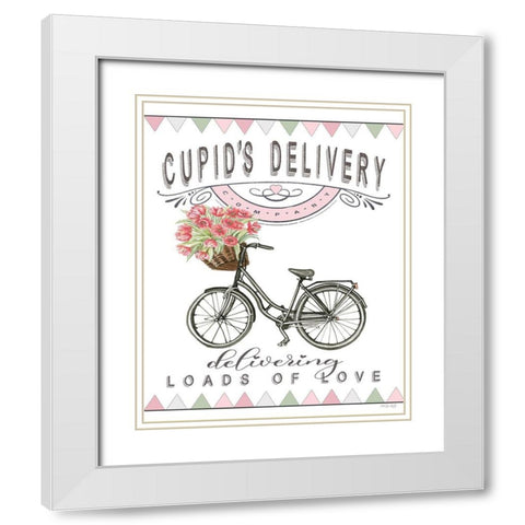 Cupids Delivery Bicycle White Modern Wood Framed Art Print with Double Matting by Jacobs, Cindy