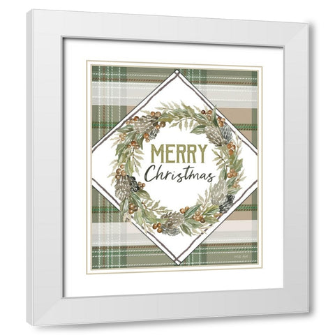 Merry Christmas White Modern Wood Framed Art Print with Double Matting by Jacobs, Cindy