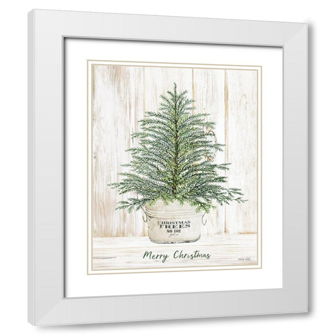 Merry Christmas Tree White Modern Wood Framed Art Print with Double Matting by Jacobs, Cindy
