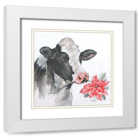 Christmas Cow White Modern Wood Framed Art Print with Double Matting by Coules, Debi