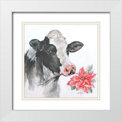 Christmas Cow White Modern Wood Framed Art Print with Double Matting by Coules, Debi