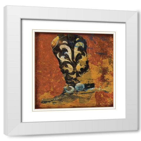 Cowboy Boot White Modern Wood Framed Art Print with Double Matting by Dee Dee
