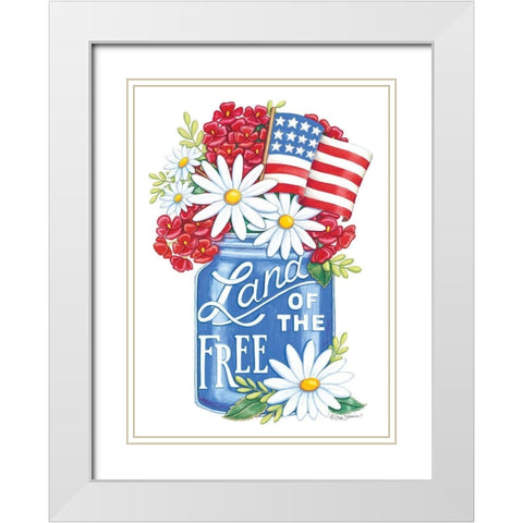 Land of the Free Blue Mason Jar White Modern Wood Framed Art Print with Double Matting by Strain, Deb
