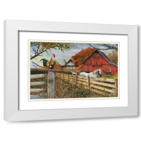 Standing Guard Rooster White Modern Wood Framed Art Print with Double Matting by Wargo, Ed