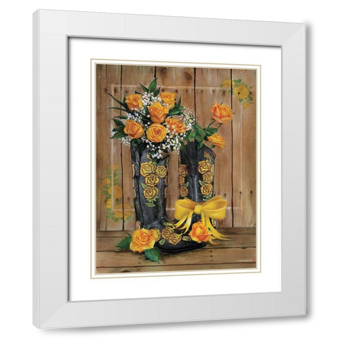 Rosey Cowboy Boots II White Modern Wood Framed Art Print with Double Matting by Wargo, Ed
