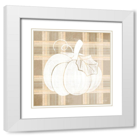 Plaid Pumpkin II White Modern Wood Framed Art Print with Double Matting by House Fenway