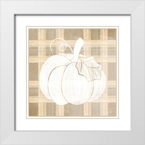 Plaid Pumpkin II White Modern Wood Framed Art Print with Double Matting by House Fenway