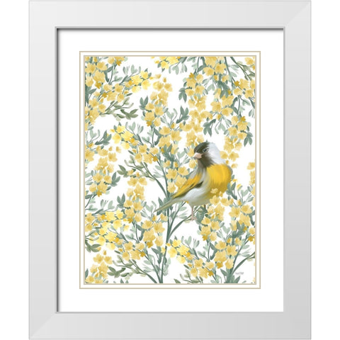 Yellow Spring Finch White Modern Wood Framed Art Print with Double Matting by House Fenway
