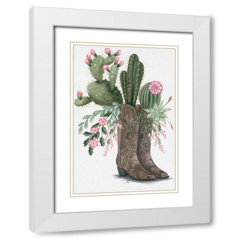 Cactus Boots White Modern Wood Framed Art Print with Double Matting by Hollihocks Art