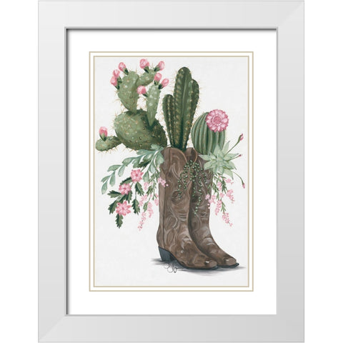Cactus Boots White Modern Wood Framed Art Print with Double Matting by Hollihocks Art