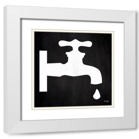 Faucet Drip White Modern Wood Framed Art Print with Double Matting by Jaxn Blvd.