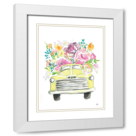 Yellow Flower Truck White Modern Wood Framed Art Print with Double Matting by Mingo, Jessica